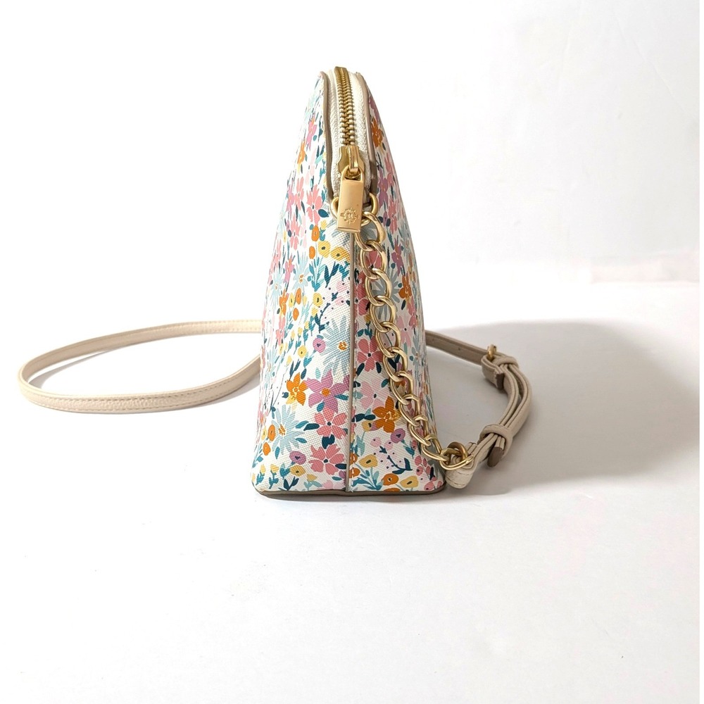 Nanette Lepore Floral Vegan Leather Crossbody Bag Pastel Dome Chain Strap Purse - Picture 10 of 16